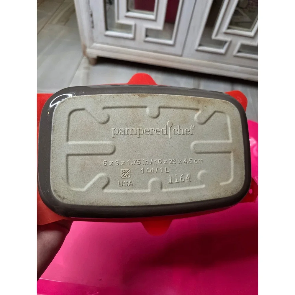 Pampered Chef Stoneware Loaf‎ Pan 1164 Gray Glazed Rectangular Baker 1 Qt Lid